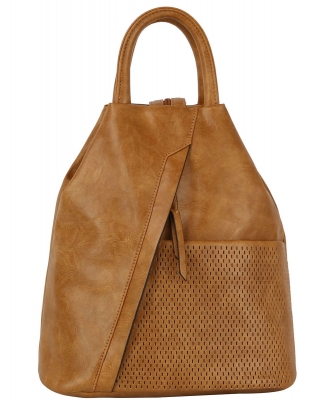 Laser Cut Printed Convertible Backpack Sling Bag JNM-0108 TAN